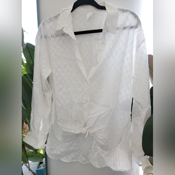 NWOT White Cotton Broderie Tie Front Button Up - Picture 2 of 3